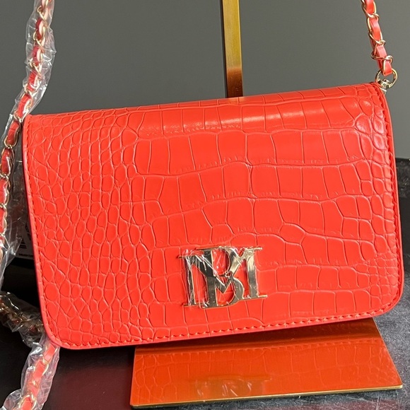 Badgley  Mischka Orange Croc-Embossed Vegan Leather Crossbody Women's Bag - Picture 1 of 6